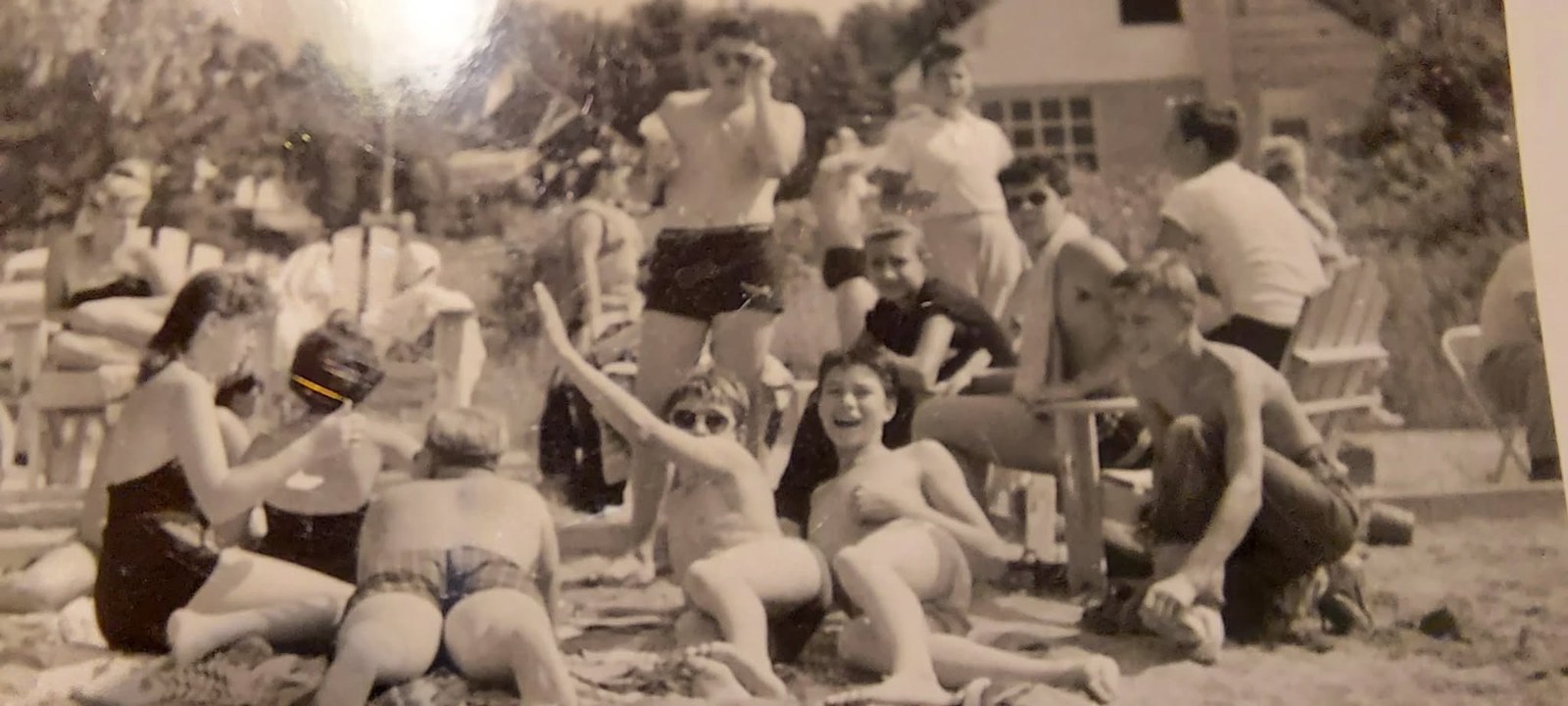 Residents enjoying a summer day at the Sparta Lake beach around 1956